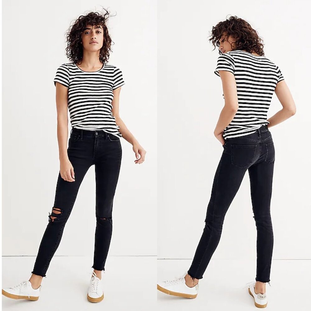 Madewell 9" High-Rise Distressed Black Skinny Jeans in Black Sea, Size 28